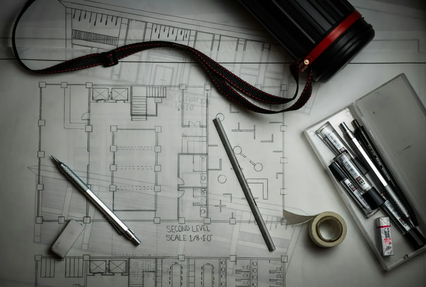Architectural floor plan with drafting tools